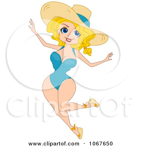 Clipart Summer Pinup Woman Jumping - Royalty Free Vector Illustration by BNP Design Studio