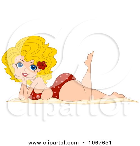 Clipart Summer Pinup Relaxing On The Beach - Royalty Free Vector Illustration by BNP Design Studio