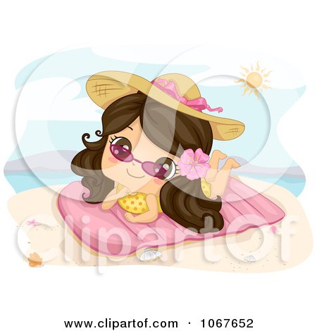 Clipart Summer Girl Sun Bathing On The Beach - Royalty Free Vector Illustration by BNP Design Studio
