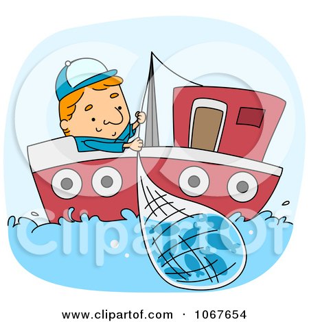 Clipart Fisherman Reeling In A Net - Royalty Free Vector Illustration by BNP Design Studio