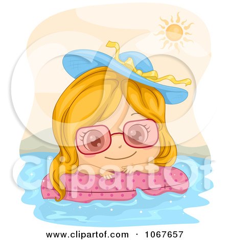 Clipart Summer Girl Floating On An Inner Tube - Royalty Free Vector Illustration by BNP Design Studio