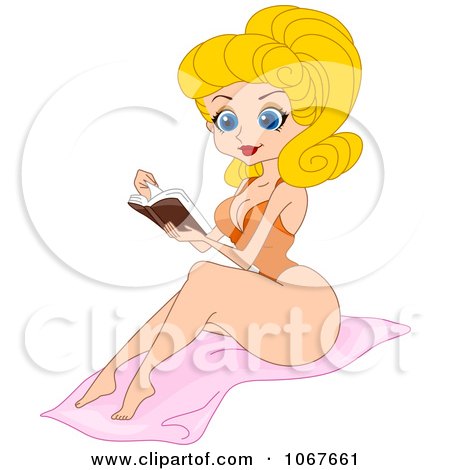 Clipart Summer Pinup Reading On The Beach - Royalty Free Vector Illustration by BNP Design Studio