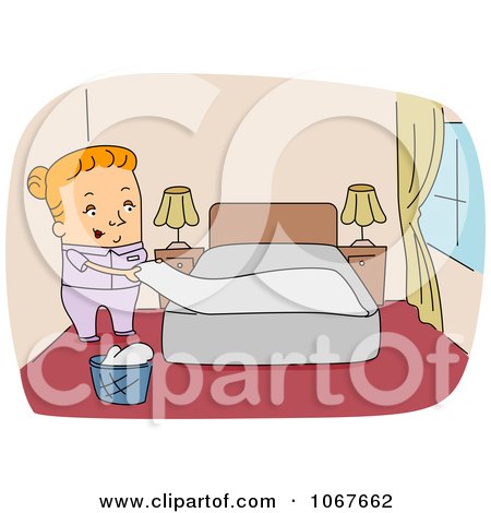 Clipart Chambermaid Making A Bed - Royalty Free Vector Illustration by BNP Design Studio
