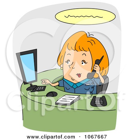 Clipart Receptionist Working At Her Desk - Royalty Free Vector Illustration by BNP Design Studio
