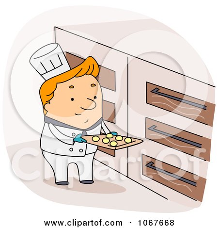 Clipart Baker Putting Cookie Dough In The Oven - Royalty Free Vector Illustration by BNP Design Studio