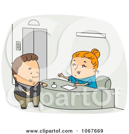 Clipart Receptionist Assisting A Customer - Royalty Free Vector Illustration by BNP Design Studio