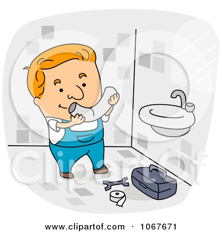 Clipart Plumber Installing A Sink - Royalty Free Vector Illustration by BNP Design Studio