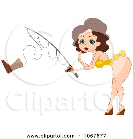 Clipart Summer Pinup Woman Reeling In A Boot - Royalty Free Vector Illustration by BNP Design Studio