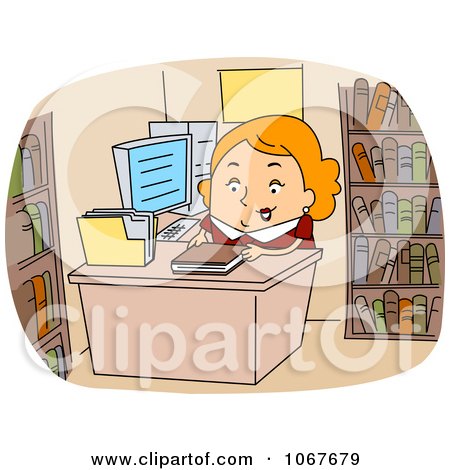 Clipart Librarian Checking In Books - Royalty Free Vector Illustration by BNP Design Studio
