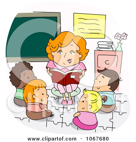 Clipart Preschool Teacher Reading A Story - Royalty Free Vector Illustration by BNP Design Studio