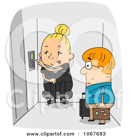 Clipart Elevator Operator Pushing A Button - Royalty Free Vector Illustration by BNP Design Studio