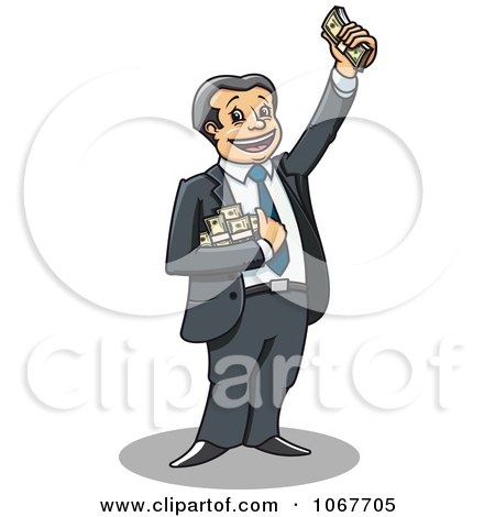 Clipart Banker Holding Cash Bundles - Royalty Free Vector Illustration by Vector Tradition SM
