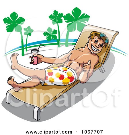 Clipart Man Sun Bathing On Vacation - Royalty Free Vector Illustration by Vector Tradition SM