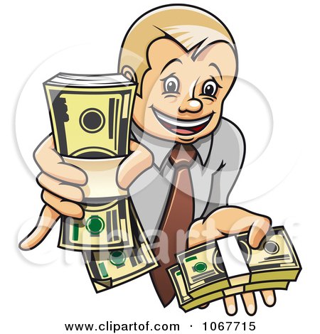 Clipart Rich Businessman Holding Cash Bundles - Royalty Free Vector Illustration by Vector Tradition SM