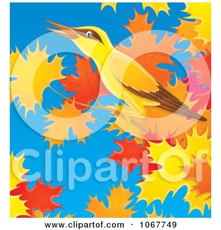 Clipart Bird In An Autumn Maple Tree - Royalty Free Illustration by Alex Bannykh