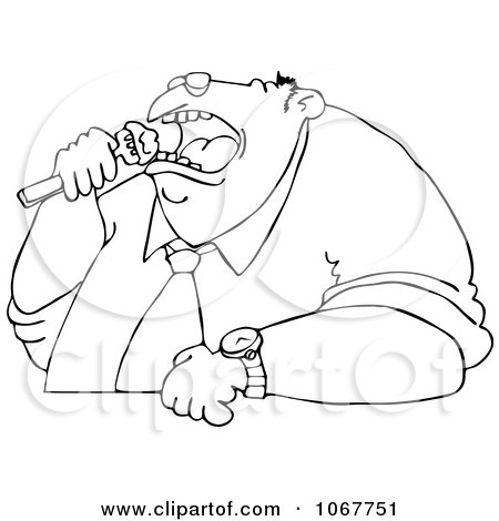 Clipart Outlined Fat Man Eating - Royalty Free Vector Illustration by djart