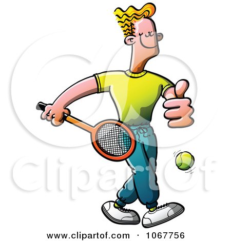Clipart Male Tennis Player Holding A Thumb Up - Royalty Free Vector Illustration by Zooco