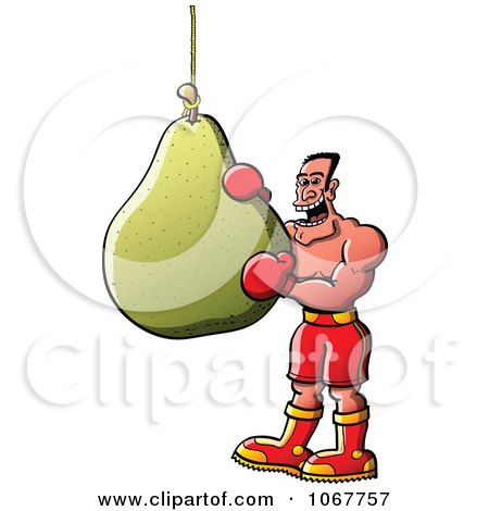 Clipart Boxer Taking A Bite Out Of A Pear Punching Bag - Royalty Free Vector Illustration by Zooco