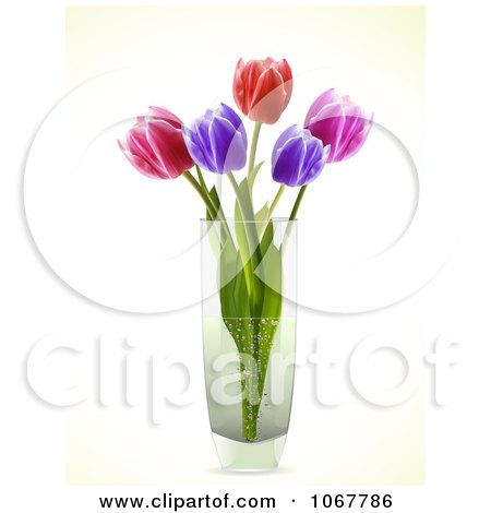 Clipart Colorful Tulips In A Glass Vase - Royalty Free Vector Illustration by elaineitalia