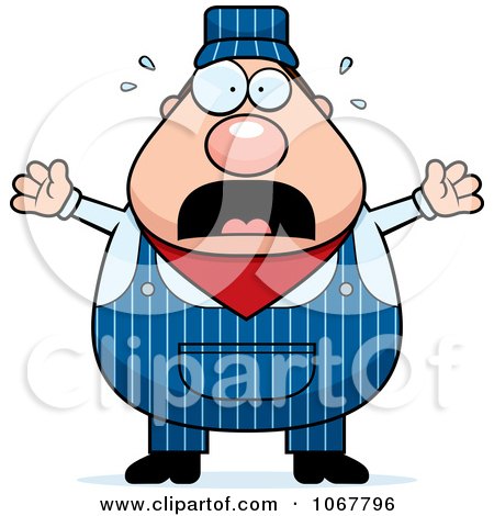 Clipart Panicking Pudgy Male Train Engineer - Royalty Free Vector Illustration by Cory Thoman