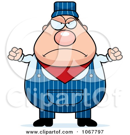 Clipart Mad Pudgy Male Train Engineer - Royalty Free Vector Illustration by Cory Thoman