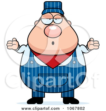 Clipart Shrugging Pudgy Male Train Engineer - Royalty Free Vector Illustration by Cory Thoman