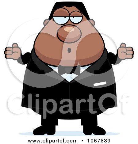 Clipart Shrugging Pudgy Black Groom - Royalty Free Vector Illustration by Cory Thoman