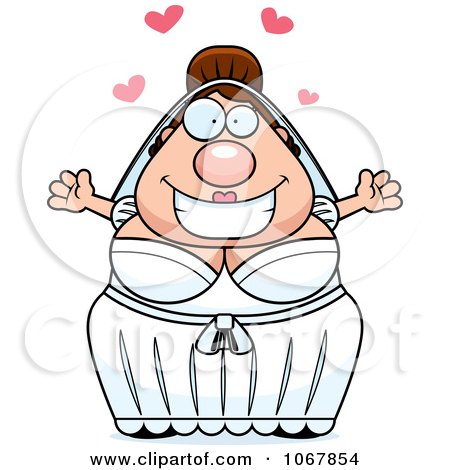 Clipart Pudgy White Bride With Open Arms - Royalty Free Vector Illustration by Cory Thoman