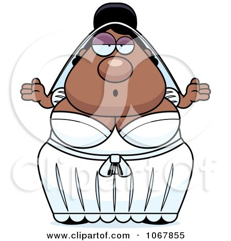 Clipart Shrugging Pudgy Black Bride - Royalty Free Vector Illustration by Cory Thoman