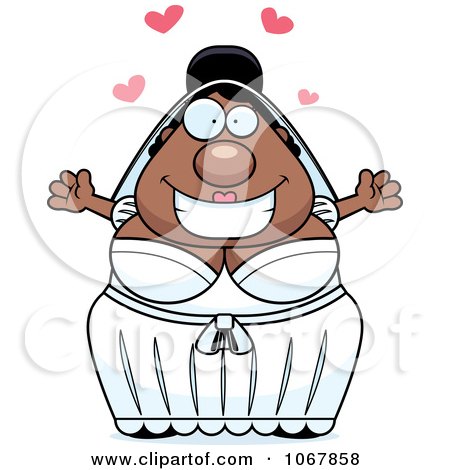 Clipart Pudgy Black Bride With Open Arms - Royalty Free Vector Illustration by Cory Thoman