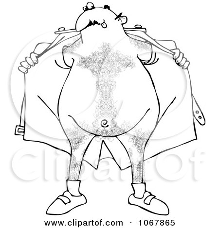 Clipart Outlined Flasher Man Opening His Jacket - Royalty Free Vector Illustration by djart