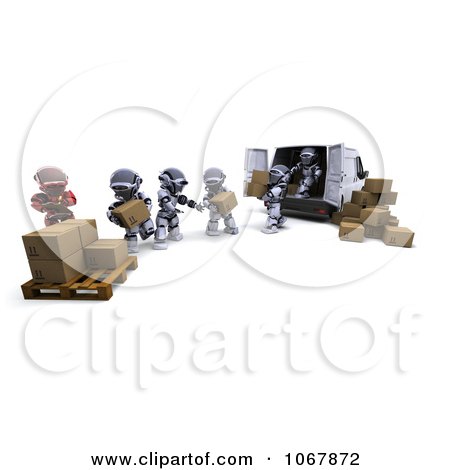 Clipart 3d Robots Loading Boxes In A Van - Royalty Free CGI Illustration by KJ Pargeter