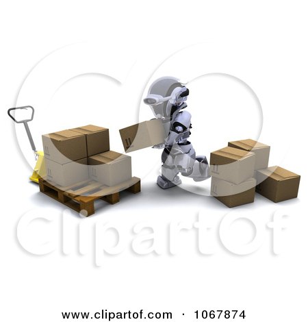 Clipart 3d Robot Putting Boxes On A Pallet - Royalty Free CGI Illustration by KJ Pargeter