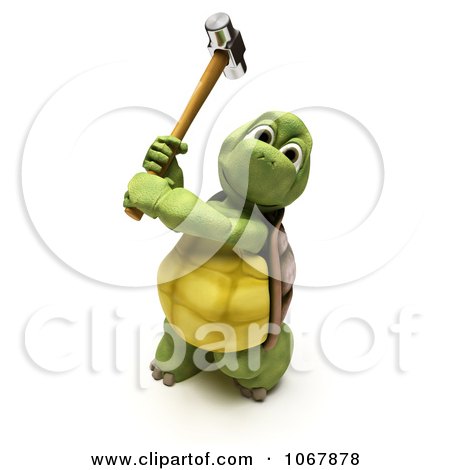 Clipart 3d Tortoise Hammering - Royalty Free CGI Illustration by KJ Pargeter
