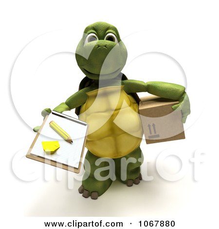 Clipart 3d Tortoise Holding Out A Signature Form And Box - Royalty Free CGI Illustration by KJ Pargeter
