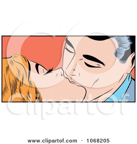 Clipart Pop Art Styled Couple Kissing - Royalty Free Vector Illustration by brushingup