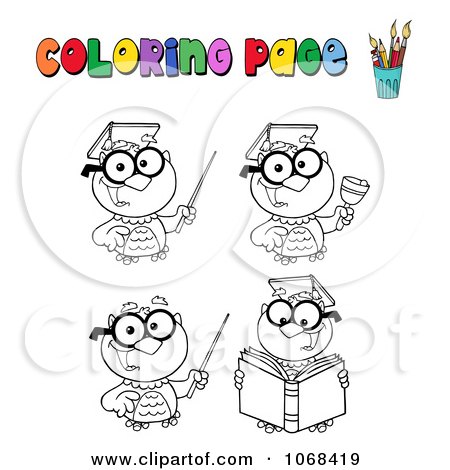 Clipart Coloring Page Professor Owls - Royalty Free Vector Illustration by Hit Toon