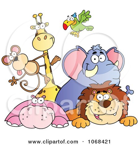 Clipart Group Of Zoo Animals Over A Sign 1 - Royalty Free Vector Illustration by Hit Toon