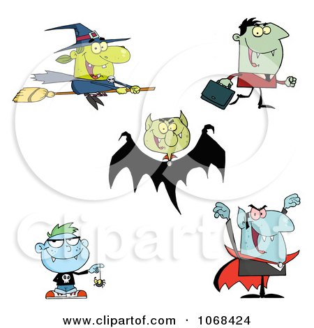 Clipart Halloween Witch Vampires And Zombies - Royalty Free Vector Illustration by Hit Toon