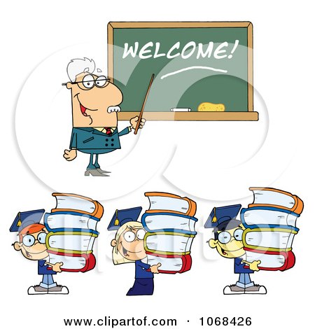 Clipart Male Professor Welcoming Students Back To School - Royalty Free Vector Illustration by Hit Toon