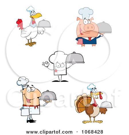 Clipart Pig Chef Hat Male And Turkey Cooks - Royalty Free Vector Illustration by Hit Toon