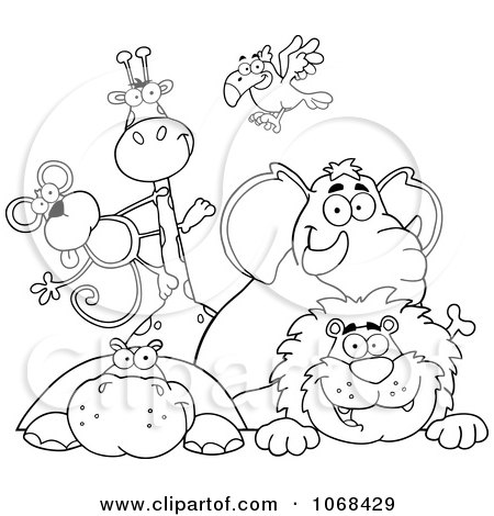 Clipart Outlined Zoo Animals Over A Sign 1 - Royalty Free Vector Illustration by Hit Toon