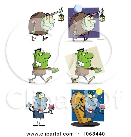 Clipart Hunchbacks Frankensteins And Vampires - Royalty Free Vector Illustration by Hit Toon