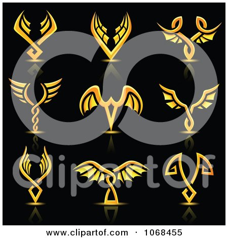 Clipart Golden Wing Logo Icons - Royalty Free Vector Illustration by cidepix