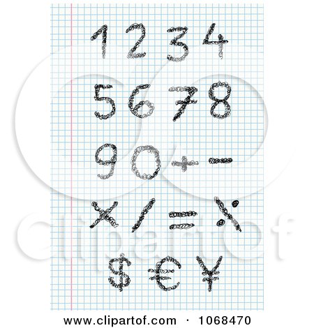 Clipart Sketched Numbers On Graph Paper - Royalty Free Vector Illustration by yayayoyo