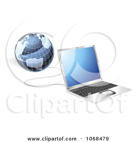 Clipart 3d Laptop And Globe Connected - Royalty Free Vector Illustration by AtStockIllustration