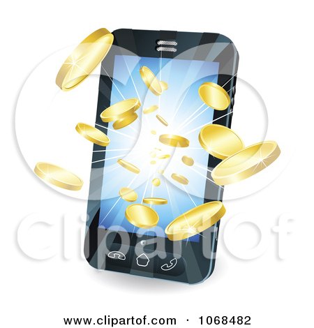 Clipart 3d Gold Coins Flying Out Of A Cell Phone - Royalty Free Vector Illustration by AtStockIllustration
