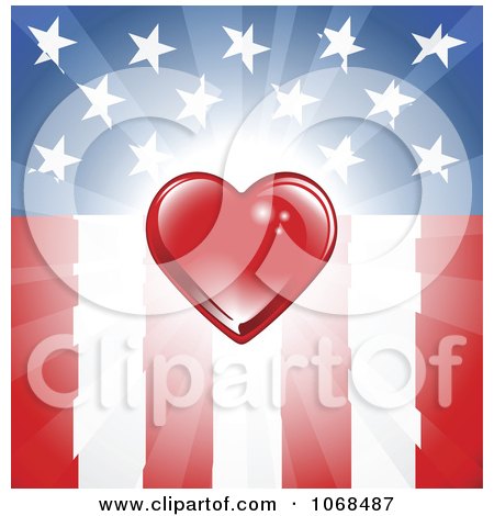 Clipart Red Heart Over An American Flag - Royalty Free Vector Illustration by AtStockIllustration