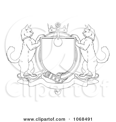 Clipart Outlined Cat Coat Of Arms Shield - Royalty Free Vector Illustration by AtStockIllustration