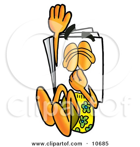 Clipart Picture of a Paper Mascot Cartoon Character Plugging His Nose While Jumping Into Water by Mascot Junction